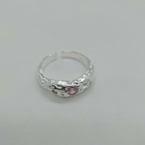 ANILLO AJUSTABLE CORAZON ROSA PLATA 925