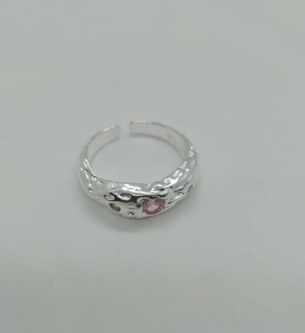 ANILLO AJUSTABLE CORAZON ROSA PLATA 925